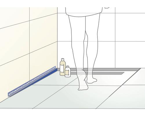 Darstellung eines barrierefreien Badezimmers mit Duschrinne und Dichtband
