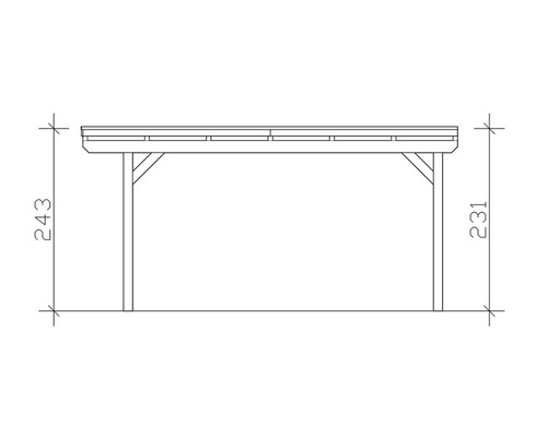 Dessin technique d''un carport avec les indications de hauteur 243 et 231.