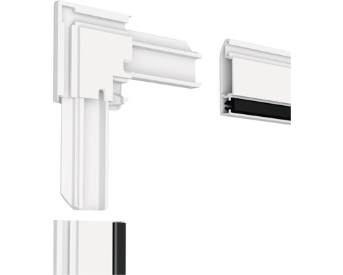 Detailansicht eines Insektenschutzfensters mit Rahmenprofil und Eckverbinder