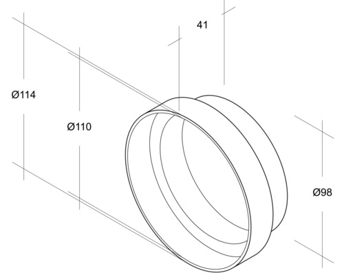 Technische Zeichnung eines Rohrverbindungsstücks mit den Durchmessern 114 mm, 110 mm und 98 mm sowie einer Höhe von 41 mm