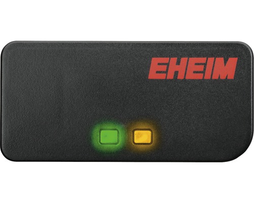 Logo EHEIM sur appareil noir avec deux diodes électroluminescentes