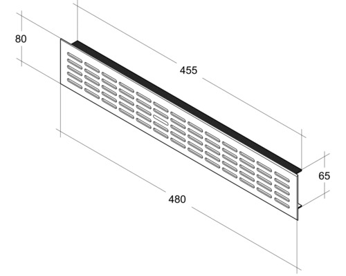 Abbildung eines Lüftungsgitters mit den Maßen 80, 455, 480 und 65 Millimeter.