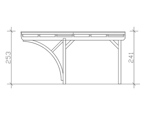 Dessin technique d''un carport en bois avec indications de dimensions