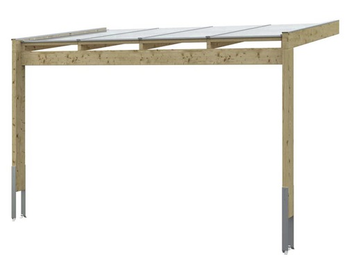 Carport en bois avec pieds en acier et éléments de toit