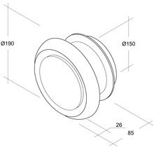 Dessin technique d''un luminaire avec les dimensions diamètre 190 mm, diamètre 150 mm, 26 mm et 85 mm