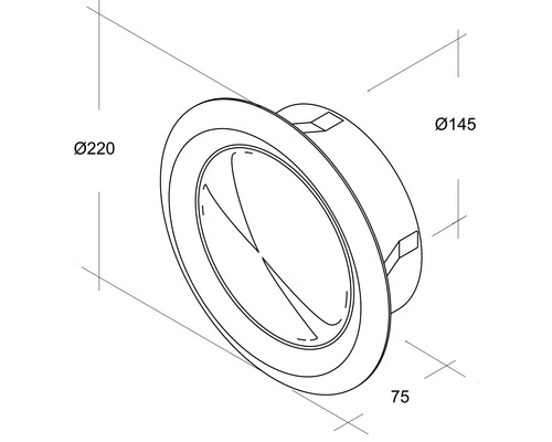 Technische Zeichnung eines Tellerventils mit den Maßen Durchmesser 220 mm, Durchmesser 145 mm und 75 mm