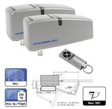 Chamberlain Torantriebe mit Handsender und schematische Darstellung der Installation