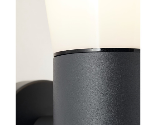 Nahaufnahme einer schwarzen Wandleuchte mit zylindrischem Design