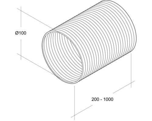 Image d''un tuyau flexible d''un diamètre de 100 millimètres et d''une longueur comprise entre 200 et 1000 millimètres