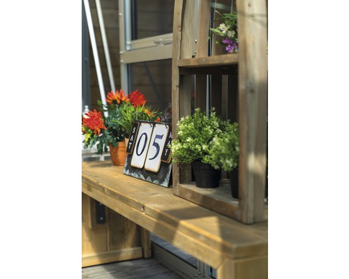 Banc décoratif en bois avec plantes et calendrier pour l''intérieur