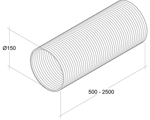 Image d''un tuyau flexible d''un diamètre de 150 mm et d''une longueur de 500 à 2500 mm.
