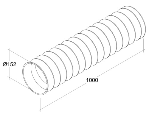 Illustration eines flexiblen Rohrs mit den Maßen Durchmesser 152 und Länge 1000.