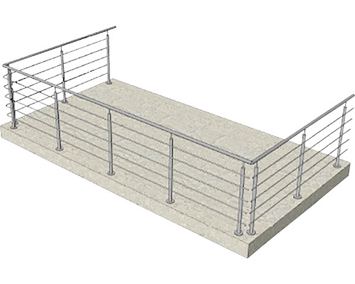 Garde-corps en acier inoxydable avec barreaux horizontaux sur surface en béton