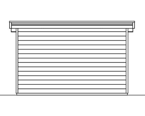 Illustration einer Gartenhütte mit horizontaler Holzverkleidung