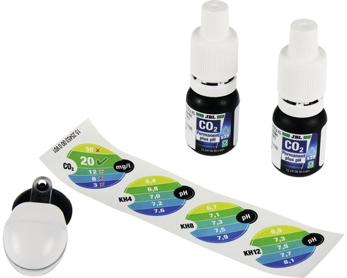 JBL CO2 Dauertest Set mit Indikatorflüssigkeit, Farbskala und Testbehälter zur Überprüfung des CO2 Gehalts im Aquarium