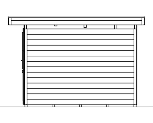 Illustration eines Gartenhauses mit Holzwänden und einem Dach