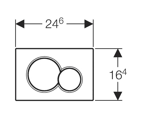 Technische Zeichnung einer Betätigungsplatte mit Massangaben