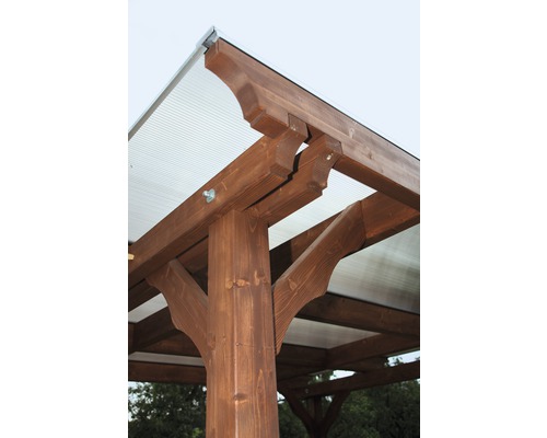 Vue détaillée d''un pavillon en bois avec un toit transparent