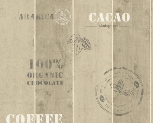 Papier peint intissé 8845-10 Cocktail 2 effet bois brun Papier peint avec motifs de café et de cacao