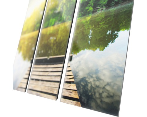 Image murale en trois parties avec une jetée sur un lac