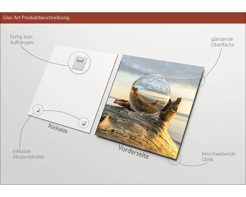 Produktbeschreibung Glasbild mit Aufhängevorrichtung und Abstandshalter