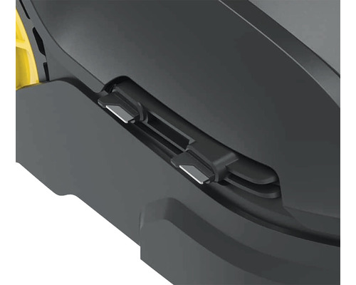 Vue détaillée d''un robot de tonte avec réglage de la hauteur de coupe