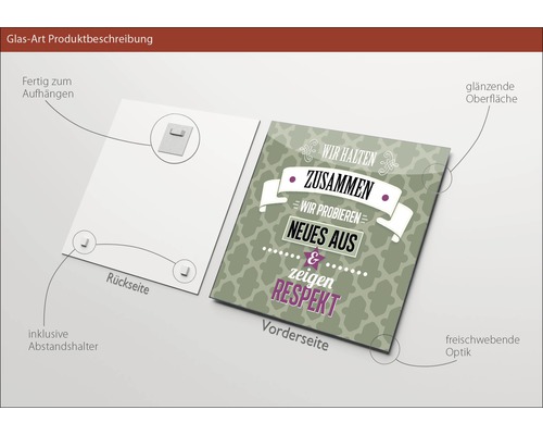 Image en verre avec suspension et entretoises incluses