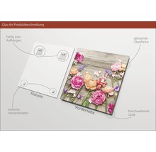 Glasbild mit Blumenmotiv und Aufhängvorrichtung auf der Rückseite