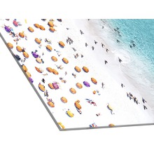 Acrylglasbild mit Strandmotiv, Sonnenschirmen und Badegästen