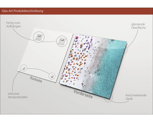 Image en verre avec motif de plage, y compris suspension et entretoises