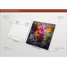 Glasbild mit Blumenmotiv, inklusive Abstandshalter und Aufhängung