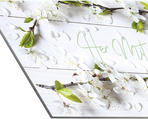 Panneau décoratif avec branches fleuries et lettrage Ici avec