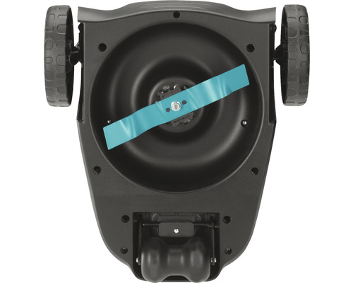 Unterseite eines Rasenmähroboters mit Messer