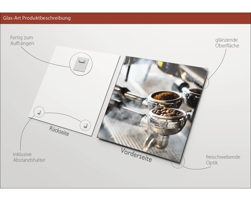 Description du produit image en verre avec dispositif de suspension, entretoises, surface brillante et aspect flottant