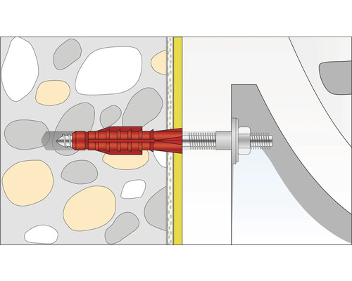Illustration d''une fixation par cheville dans un mur