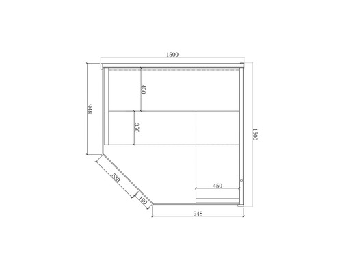 Dessin technique d''un meuble d''angle avec dimensions