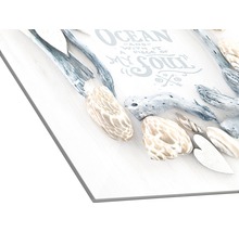 Dekoratives Wandbild mit Strandmotiven wie Treibholz und Muscheln
