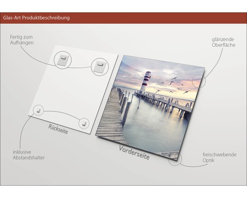 Tableau en verre avec motif de phare, crochets et fixations murales inclus