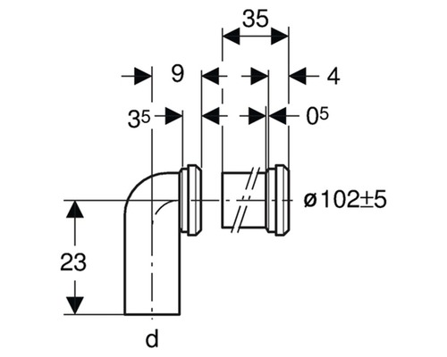 Schéma technique d''un coude de tuyau avec indications de dimensions