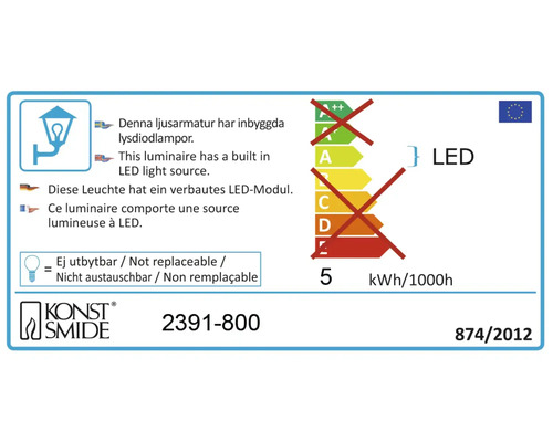 Étiquette énergétique avec des informations sur la LED intégrée d''un luminaire