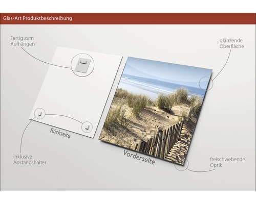 Image sur verre avec motif de plage, support mural inclus pour une suspension immédiate