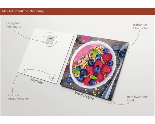 Glasbild mit Schüssel voller Beeren, inklusive Abstandshalter