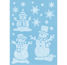 Illustration avec des bonhommes de neige et des flocons de neige