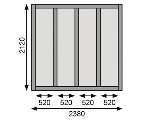 Illustration d''un mur en bois avec les dimensions 2120 x 2380 mm