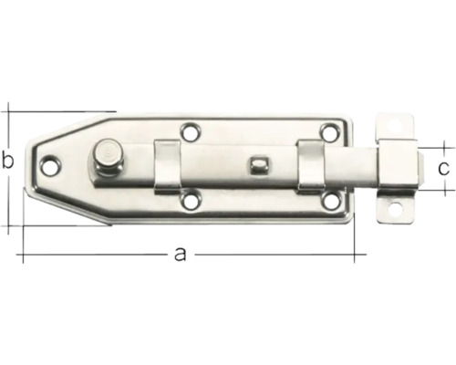 Verrou de porte en métal avec les dimensions a, b et c