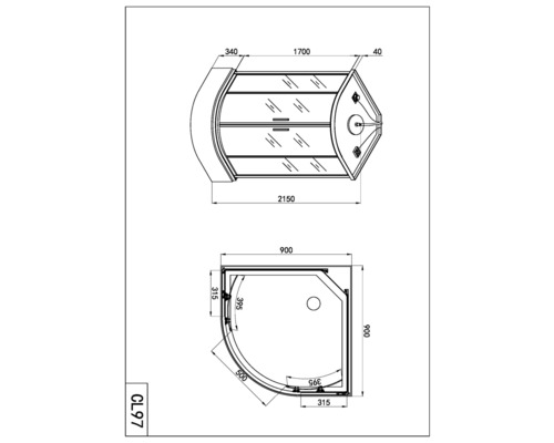 Schéma technique d''une cabine de douche avec dimensions