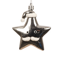 Weihnachtsbaumschmuck Stern mit Weihnachtsmannmütze und Schnurrbart