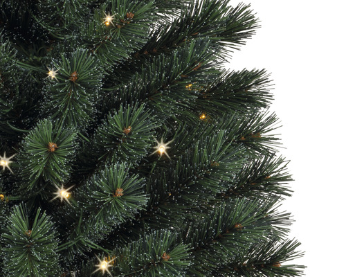 Gros plan sur un arbre de Noël décoré de lumières.