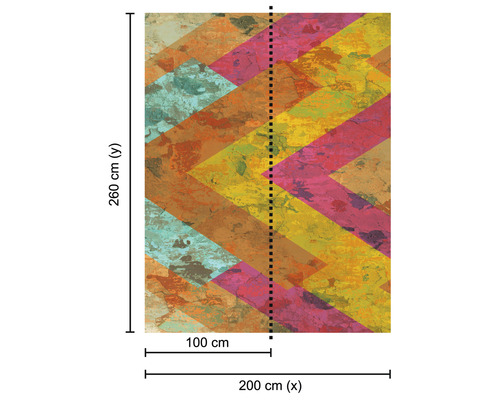 Tapete mit geometrischem Zickzackmuster und Maßangaben