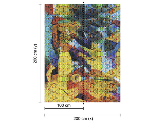 Tapete mit abstraktem Mosaikmuster und Größenangaben
